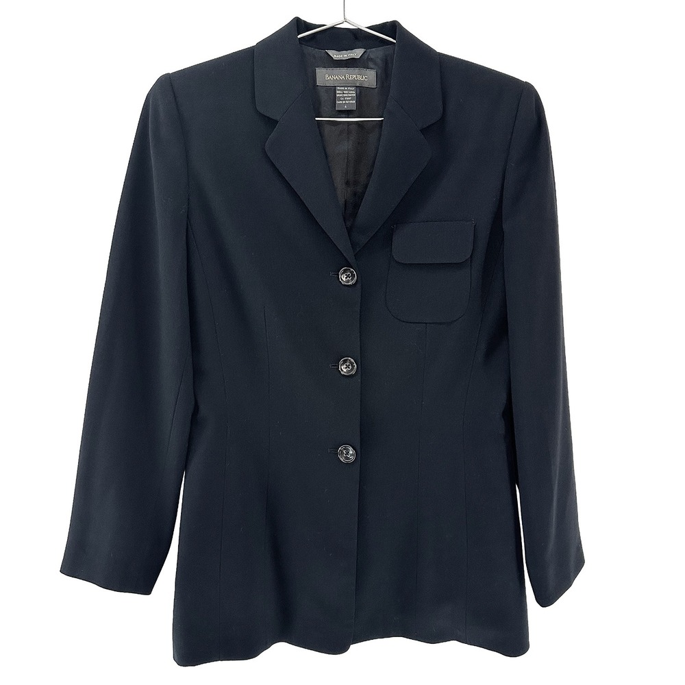 BANANA REPUBLIC Women's Italian 100% Wool Blazer • 4 • black